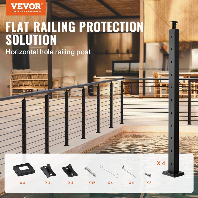VEVOR 4-Pack Cable Railing Post, 36" x 1" x 2"