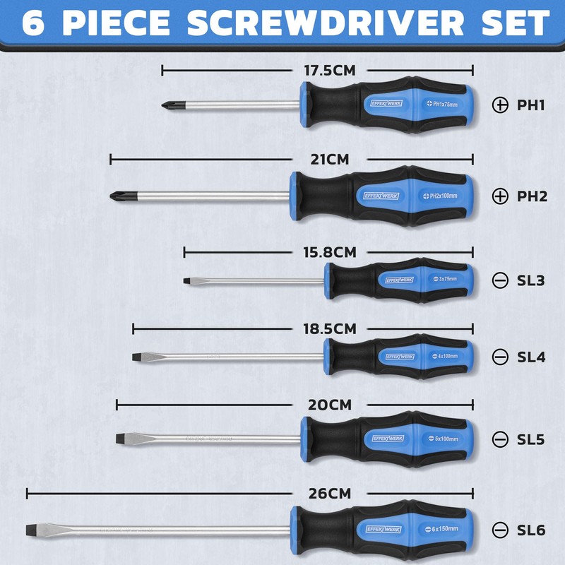 EffektWerk - 6-pc Screwdriver Set - 4 Flat Head &