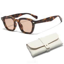 Kabwea Women's Sunglasses with Tortoiseshell Frame and White Glasses Case with Rivets, Sunglasses, multicoloured, L