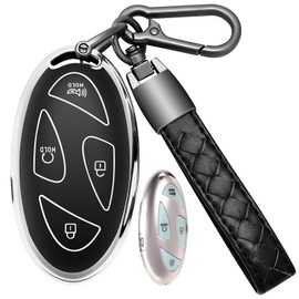 TOGAFEY for Hyundai ioniq 6 Key Fob Cover Soft TPU with Leather Keychain 360 Degree Protection Key Case Shell Holder Fits for Hyundai 2023 2024 Ioniq 6 Azera Grandeur GN7 Kona EV 5 Buttons(B Black)