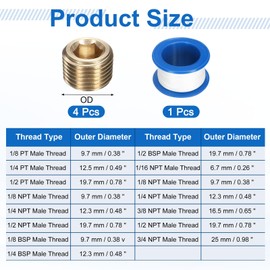 uxcell 4Pcs 1/8 BSP Brass Pipe Plug Fitting, Male Thread Internal Hex Socket Pipe Cap, Countersunk Plug for Sealing Pipe Port, Pneumatic Solenoid Valve