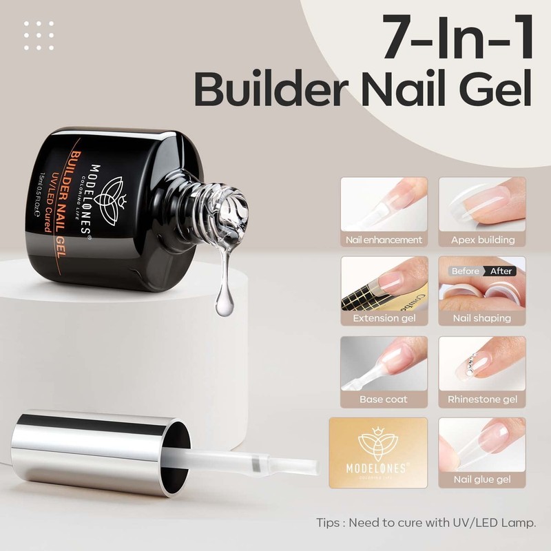 Modelones Builder Nail Gel, 7-in-1 Clear Gel Builder for Nails,