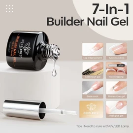 Modelones Builder Nail Gel, 7-in-1 Clear Gel Builder for Nails, Hard Gel Builder Nail Strengthener Extension Gel Base Gel Rhinestone False Nail Tips Glue Gel in a Bottle for Valentines Nail Art