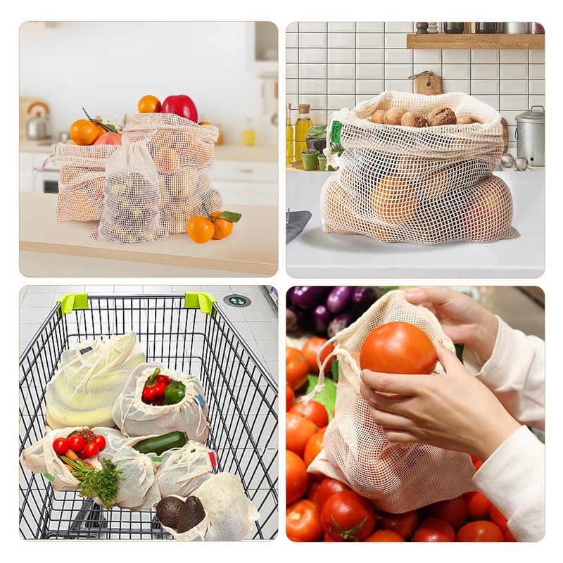 Ycsst 12 Pack Reusable Cotton Mesh Produce Bags - 100%