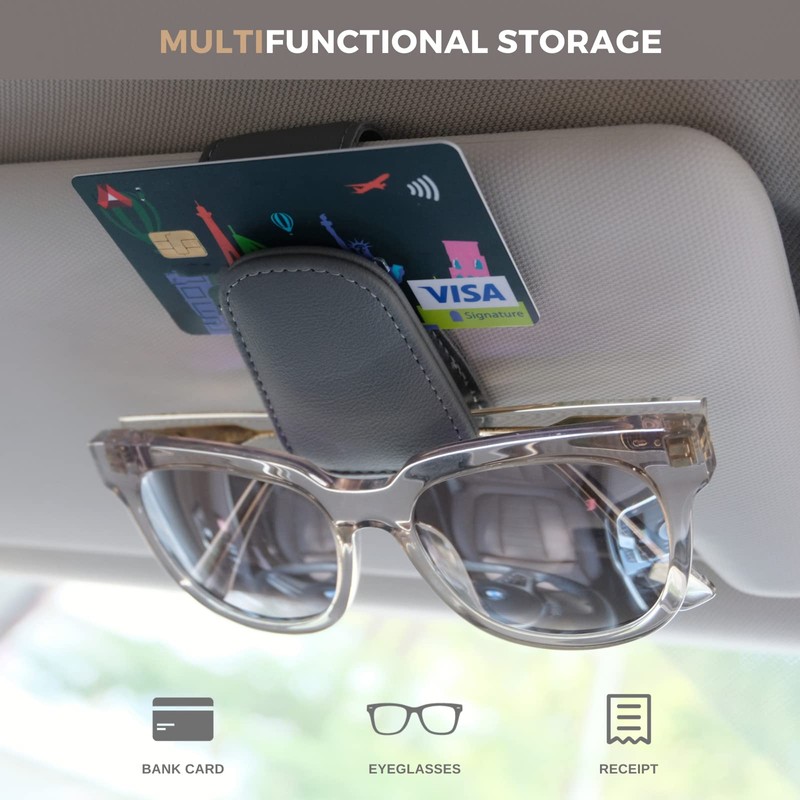 Ompellus Magnetic Leather Sunglass Holder, Eyeglass Hanger Clip for Car