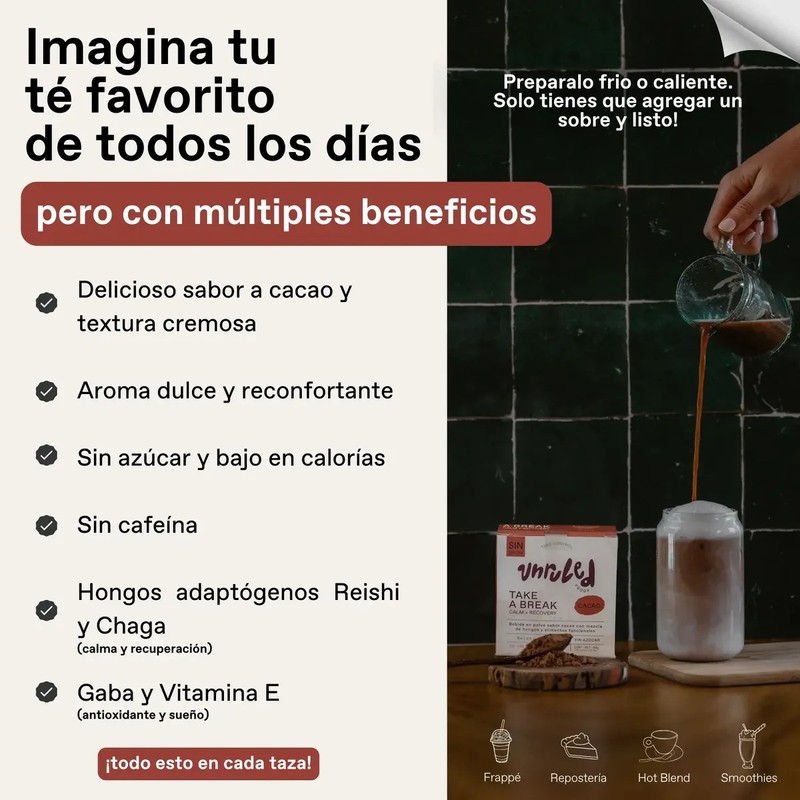 Blend Cacao En Polvo Mix Hongos Adaptógenos Reishi Chaga 60g