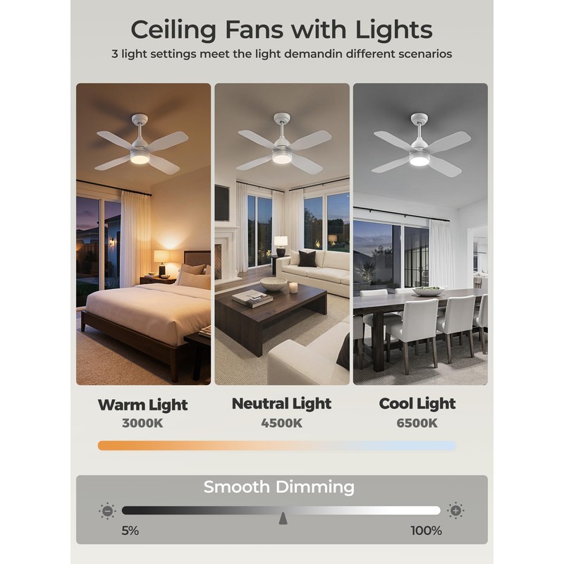 42 Inch Ceiling Fan with Light, APP & Remote, Downrod
