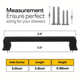 Black Cabinet Handles 5 Inch Hole to Hole - Bar Cabinet Pulls 5 Inch - 4 Pack - Square Cabinet Pulls - Black Drawer Pulls - Kitchen Cabinet Handles for Dresser, Kitchen Cabinet Hardware & Furniture