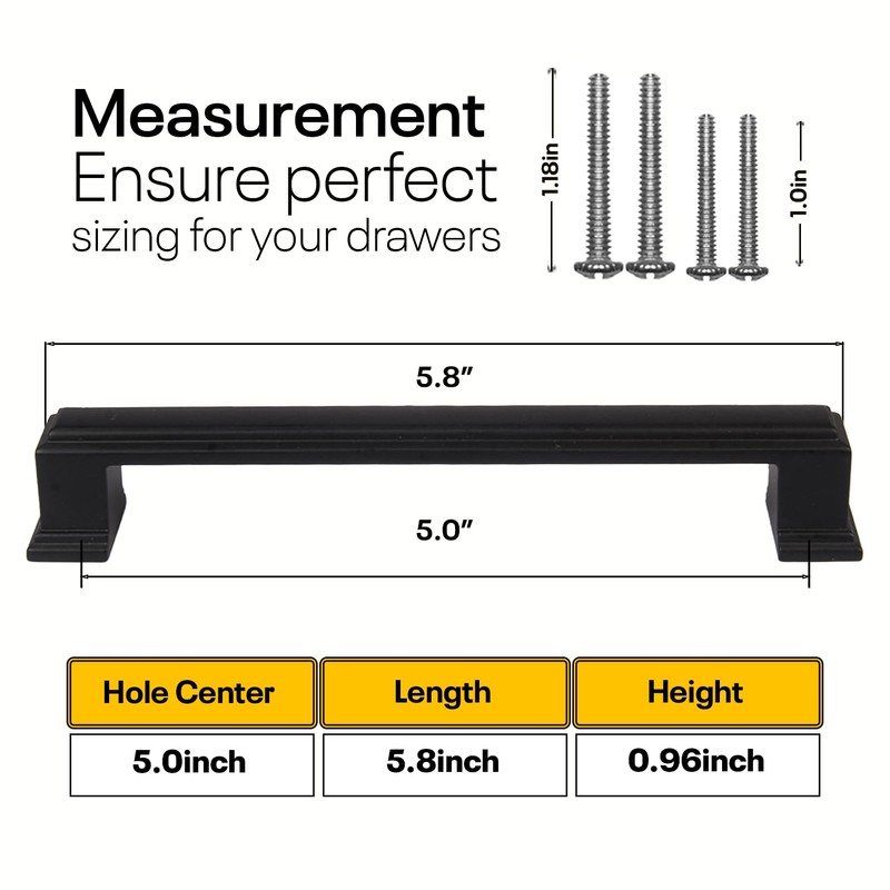 Black Cabinet Handles 5 Inch Hole to Hole - Bar