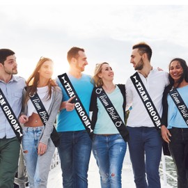 Team Bride & Team Groom 6 Piece Sash Set - Black & White Bridesmaid And Groomsman Sashes (3 Each) | Bridal Shower Bridesmaids Set Squad Crew Bachelorette Party Decorations Supplies Tribe Favors Gifts