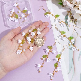 UNICRAFTALE 4 Pairs Dangle Flower Leaf Earrings White Fairy Flowers Earrings for Women Stainless Steel Dangle Long Tassel Earrings Lily of the Valley Earrings Flower Earrings Jewellery, Non-precious