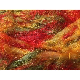 Dark Horse Yarns Grand #113 Orange Red Green Sparkly Eyelash Wool Blend - 100 Gram