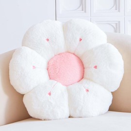 VBGYA Flower Pillow, Cute Flower Shaped Decorative Pillow, Soft Rabbit Fur Daisy Pillow Home Decor Floor Seating Cushion for Bedroom Living Room (White 14.9 Inch)