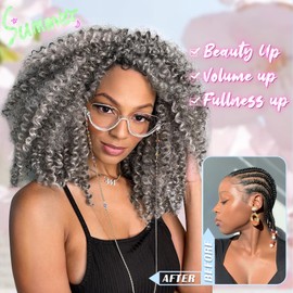 Gowit Pre Looped Deep Wave Crochet Hair 14 Inch 7 Packs Short Curly Ombre Grey Pre Twisted Ocean Wave Deep Twist Crochet Braids Synthetic Braiding Hair for Black Women