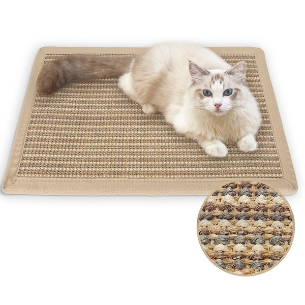 FUKUMARU Cat Scratching Mat, Natural Cat Scratching Boards, Sisal Scratching Mat, Durable Cat Furniture, Doormat Sisal Mat, Scratching Pads for Cats, 60 x 40 cm, Cream (Fabric Stitched Edges)