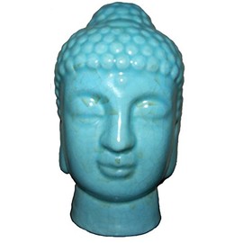 UTC Ceramic Buddha Head Rounded Ushnisha Turquoise Blue Crackle 6.3" H