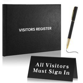 Affrolling 3 Pcs Visitor Log Book Set,120 Pages 8 7/8" x 7" Visitors Register Book Visitors Must Sign in Desk Sign, Black Pens for Office Visiting, Wedding Reception and Events Reception Supplies