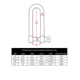 Extreme Max 3006.8209 BoatTector Stainless Steel Long D Shackle - 1/2"