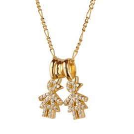 LuckyLy Collar para Mujer de Niños Personalizado, Baño de Oro 14k y Zirconia Cúbica, Cadena y Charms – Joyería ideal Regalos para Mamá Navidad, Día de Madres, Regalos Mujer Cumpleaños, Darcy 2 Niñas