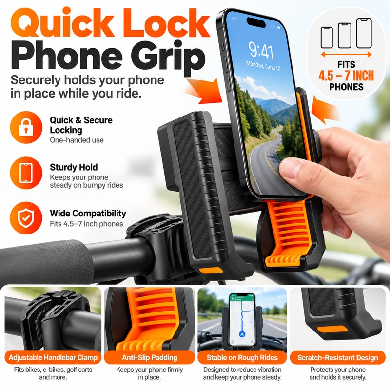 Golf Cart Phone Holder for Hands-Free Viewing – 360° Rotating