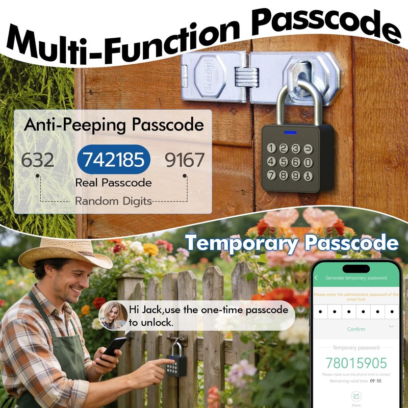 Keylesslife Fingerprint Padlock with Code,Combination Padlock Gym Locker Lock,Smart Padlock