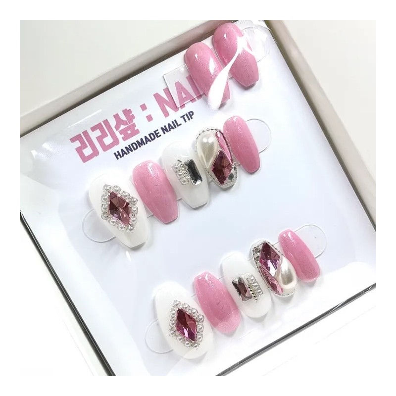 Pink diamond pearl full stone handmade nail tip - basic
