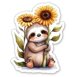 Sloth with Sunflower Sticker - 3" Laptop Sticker - Waterproof Vinyl for Car, Phone, Water Bottle - Cute Floral Sloth Decal