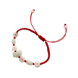 Unik22 Lucky FENGSHUI Jade Pig Plus Jade Coin Red String Bracelet, Adjustable, Unisex. Good for luck, Wealth & Prosperity!