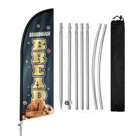 QSUM Sourdough Bread Flag for Business, Sourdough Bread 8FT Polyester Advertising Swooper Flag with Aluminium Alloy Flag Pole Kit, Stainless Steel, Ground Spike, Portable Bag