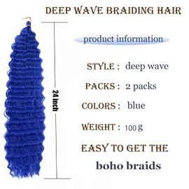 Ocean Wave Crochet Hair 24 Inch 2 Packs Deep Wave Curly Braiding Hair Extensions Synthetic Curly Crochet Hair For Black Women