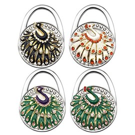 Reizteko Purse Hook, A Peacock in His Pride Handbag Purse Shape Foldable Handbag Purse Hanger Hook Holder for Tables (Pack of 4)