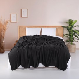 RAYME TEKSTIL Muslin Blanket California King, Pure 100% Turkish Cotton, Made in Turkey, Ultra Soft, Lightweight, Airy, Summer Bedspread (Black, California King Size (95" x 125" inch))