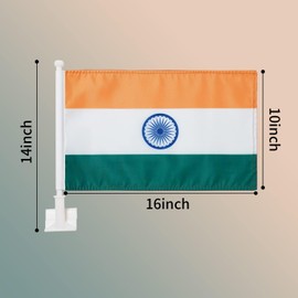 2 Pack India Indian Car Flags,Outdoor with and Car Flag Pole Car Logo Window Clip Can be Clipped to Most Windows,14 inch Flag Pole and 16 x 10 inch Double Sided Flag,Suitable for Most Car.