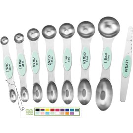 Spring Chef Magnetic Measuring Spoons Set, Dual Sided, Stainless Steel, Fits in Spice Jars, Mint, Set of 8