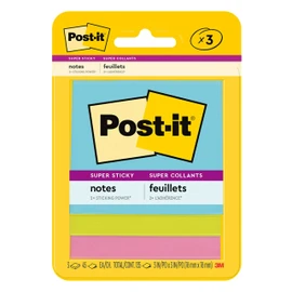 Post-it Super Sticky Notes, 3x3 in, 3 Pads, 2x the Sticking Power, Supernova Neons, Bright Colors, Recyclable (3321-SSMIA)