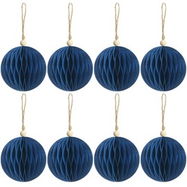 KI Store 8pcs Blue Paper Christmas Baubles with Magnetic Closing 8cm Paper Christmas Tree Decorations Ornaments for Xmas Tree