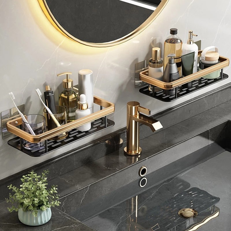 Shower Storage Rack 3 Layers Punch Free Rectangle Aluminum Shower