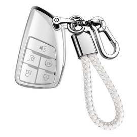 JOYEAR for Chevy Key Fob Cover with Key chain Compatible with 2022-2025 Silverado 1500 GMC Sierra 1500, 2024-2025 Silverado Sierra 2500HD 3500HD Car Accessories (Silver-White, 5 Buttons)