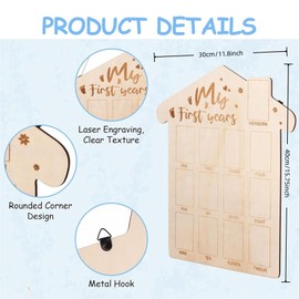 Febvao 12 Monthly Picture Frame,One Year Birthday Wooden Photo Board, My First Year Milestone Photo Board Baby First year Wood Sign (Arches)