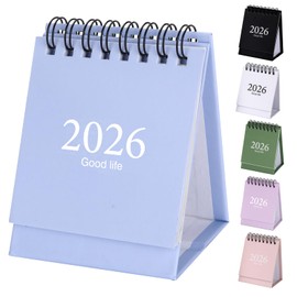 Mini Desk Calendar 2026-2027, January 2026 until July 2027, 19 Months Standing Flip Small Desktop Calendar Twin-Wire Binding with Stickers for Home Office School (Blue)