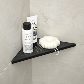 Bernkot Corner Shower Shelf, 10" Matte Black 304 Stainless Steel Grout in Shelf Rack for for Tiled Wall, Recessed Bathroom Shelf