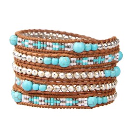 KELITCH 5 Wraps Synthetic Turquoise and Hematite Beads bracelet friendship bracelets leather gold Stylish Chain