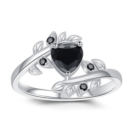 Leaf Zircon Rings for Women S925 Sterling Silver Leaf Rings Adjustable Heart Zircon Leaf Jewellery Gift for Birthday Christmas, Sterling Silver