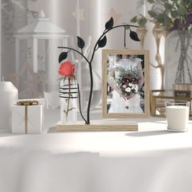 Sapowerntus 4x6 Picture Frames, Rustic Family Desk Photo Frame, Flowers Plants Floating Double-Sided Glass Vase Office Tabletop Standing Decor, Mother Wedding Cute Dog Unique Gift