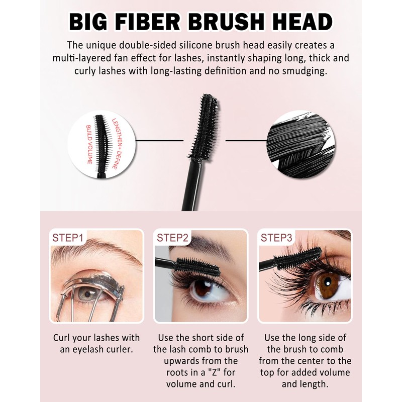 Burgundy Waterproof Mascara, Liquid Lash Extensions Mascara with Dual-Sided Brush,