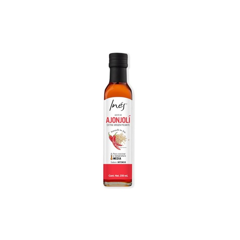 Aceite de ajonjolí picante Inés. Con chile de arbol y