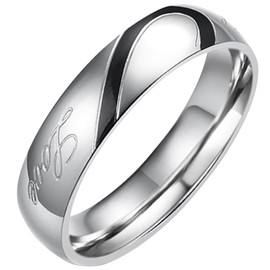 Flongo Partner Rings Women's Ring Men's Ring Stainless Steel Band Ring Silver Valentine Couple Rings Engagement Engagement Rings Wedding with Real Love Engraving Heart, Stainless Steel