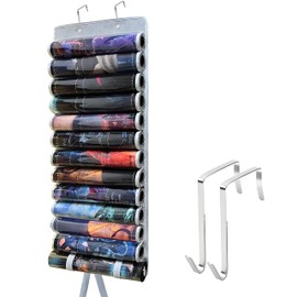 Viyohoh Playmat Holder, Playmat Tube Storage Bag for MTG with 2 Hooks, Fits 12+1 Game Mats & Tubes with Transparent Plastic Slots, Portable Organizer Case for TCG/RPG Mat (Grey)