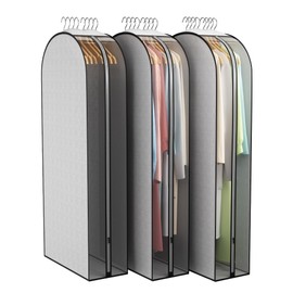 Liuoud Garment Bag For Hanging Clothes 50" Longth- 3 Pack 10" Gusseted Suit Bags For Closet Storage, Plastic Clothes Storage Bag For Suit Coat Dress, fur, Clothes Cover For Open Closet