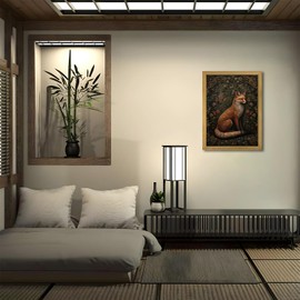 SAMHOU Framed 3D Textured Wall Art, Vintage Sandstone Hand Drawn Fox Wall Decor, Dark Academia Forest Animal Painting for Living Room Bedroom Bathroom Nursery 12x16 inch